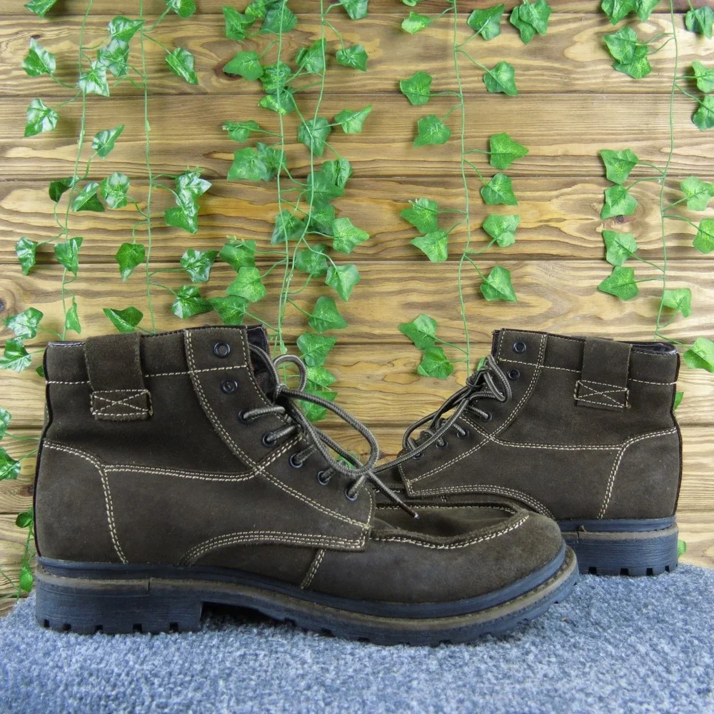 Robert Wayne Men 42 Brown Suede Lace Up Ankle Boots‎ Casual Rugged Moc Toe